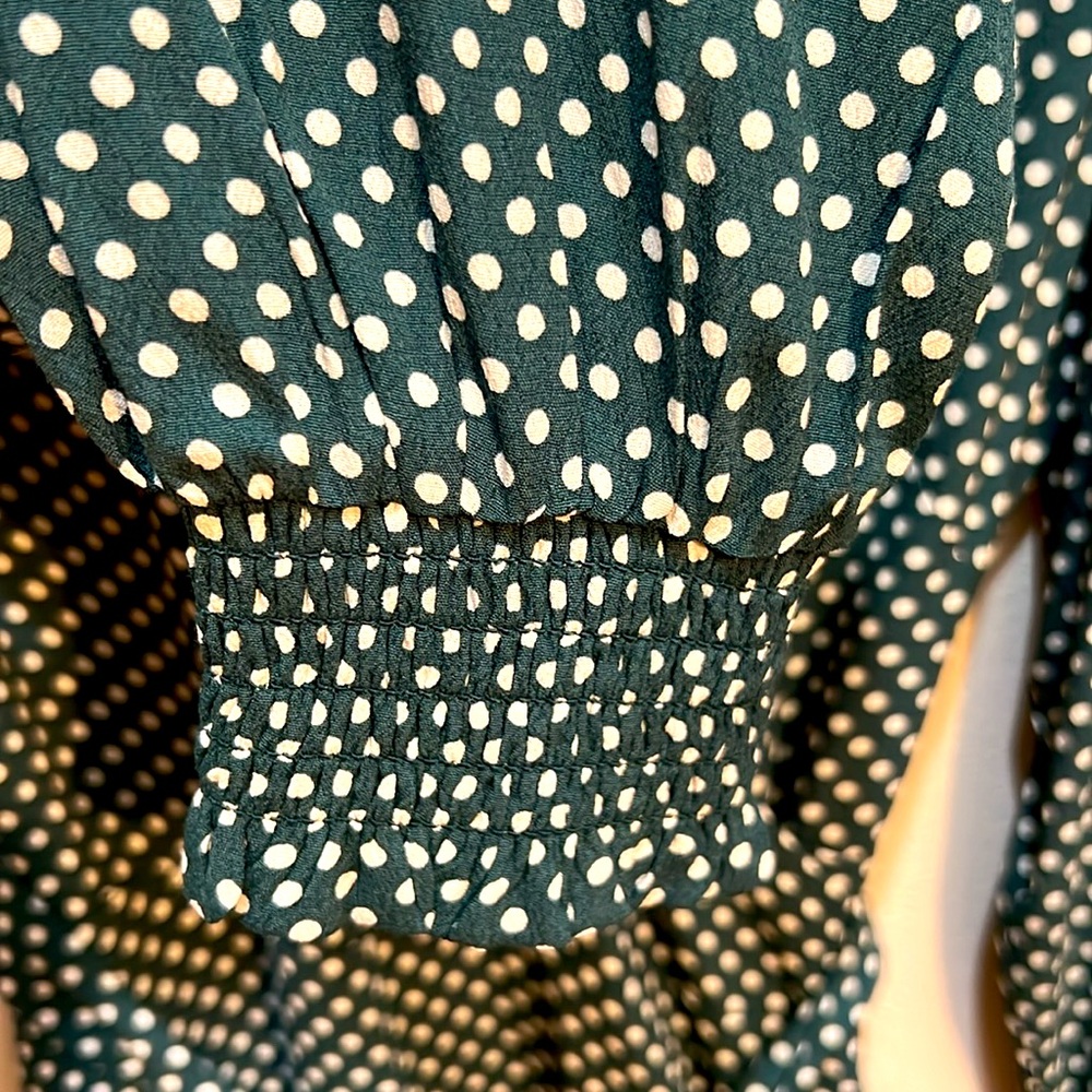 LOFT long sleeves polka dots green wrap dress - Picture 5 of 12